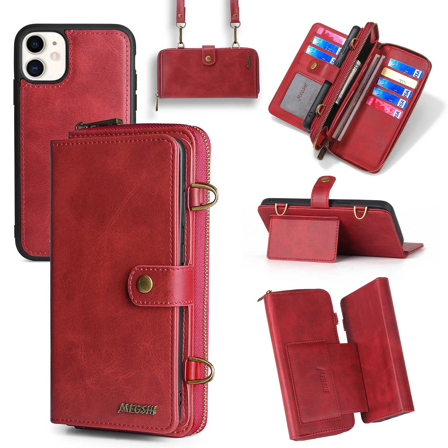 MEGSHI 020 Series for iPhone 12 mini 5.4 inch PU Leather Stand Cover Detachable 2-in-1 Wallet Case with Shoulder Strap MEGSHI 020 Series for iPhone 12 mini 5.4 inch PU Leather Stand Cover Detachable 2-in-1 Wallet Case with Shoulder Strap